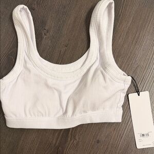 ALO Yoga White Ribbed Sports Bra